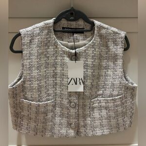 Zara Cream Tweed Buttoned Vest
